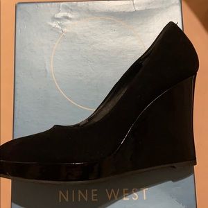 Black suede wedges